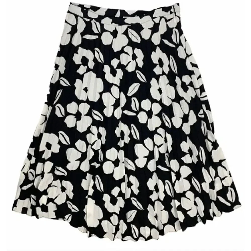Tahari Arthur S. Levine Women's Pleated Skirt Sz 18 Black White Lined Floral NEW